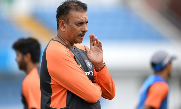 LEEDS, ENGLAND - JULY 16:  India coach Ravi Shastri during a net session at Headingley on July 16, 2018 in Leeds, England.  (Photo by Gareth Copley/Getty Images)